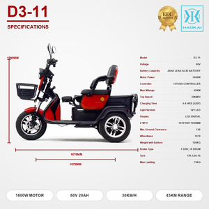 <span class=keywords><strong>Tricycle</strong></span> électrique, scooter à 3 roues, moteur EEC 1600W, batterie au plomb-acide 60V 20Ah, autonomie de 45 km, vitesse de 30 km/h, pour adultes, vente en gros - Product Image 3