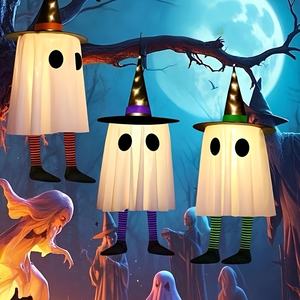 Luz colgante de fantasma de Halloween con luces LED de cadena con forma de sombrero de bruja, 3 modos de iluminación, funciona con pilas, adecuada para patio exterior - Product Image 4
