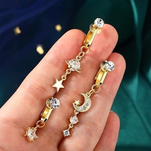 Nouveau <span class=keywords><strong>piercing</strong></span> de <span class=keywords><strong>nombril</strong></span> sans perçage pour femmes européennes et américaines, en acier inoxydable, avec zircon, motifs étoile, Saturne, lune, style sexy - Product Image 3