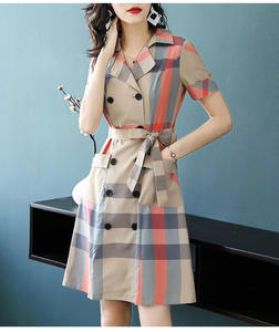 Ingrosso moda <span class=keywords><strong>elegante</strong></span> a-line Plaid a manica lunga <span class=keywords><strong>abito</strong></span> da donna Casual in <span class=keywords><strong>cotone</strong></span> con stampa a quadri vestito da donna - Product Image 5