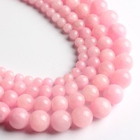 Vente en gros de perles de jadéite rose de 15 pouces, pierres lâches de 6/8/10/12 mm, lisses et rondes pour la fabrication de bijoux DIY