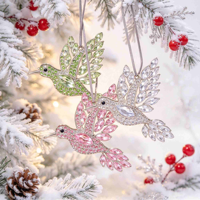 Ornement de Noël en strass en forme d'oiseau, décoration suspendue en métal et cristal pour sapin de Noël, fête de mariage, décoration intérieure