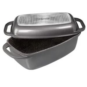 Hot Sales 32cm Custom die cast non stick cookware Rectangular aluminum roaster with hole induction