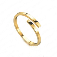 Grenz überschreitende heiß verkaufte Edelstahl vergoldete DIY Gravur verstellbare offene Ring Naturstein Frauen Ring Geschenk Paar