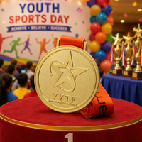 Médaille Sportive Personnalisée pour Jeunes, Plaqué Or, Alliage de Zinc, Ronde, Cinq Étoiles, Récompense de Compétition, Souvenir de Tournoi, OEM