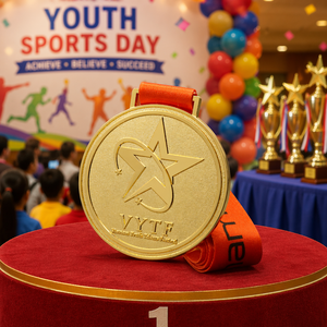 Medalla Deportiva Juvenil Personalizada, Chapada en Oro, Aleación de Zinc, Redonda, Cinco Estrellas, Premio de Competición, Recuerdo para Finalistas de Torneos, OEM - Product Image 4