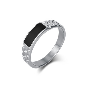 Bagues unisexes tendance en acier doré et noir, design géométrique, sertissage en canal, bijoux cadeau - Product Image 5