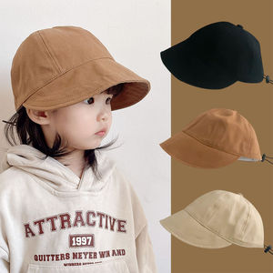Fisherman Hat For Kids Tencel Fabric Windproof Sunshade Bucket Hat Beige Khaki Black 1-4 Years Old - Product Image 1