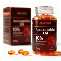 Capsules molles d'huile d'astaxanthine OEM/ODM pour la santé oculaire et la peau, complément alimentaire pour adultes, vente en gros, certifié ISO/HACCP/HALAL