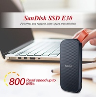 SSD Portabel Sandisk E30 SDSSDE30-1T00-Z26 hingga 800MB/s USB-C USB 3.2 Gen 2 480GB 1TB 2TB Drive Solid State Eksternal untuk PC