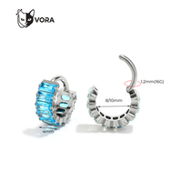 Anneau segmenté articulé en titane ASTM F136 plaqué or 18 carats avec zircon cubique baguette, clicker pour piercing septum, hélix, daith, cartilage