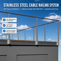 Système de balustrade et main courante en acier inoxydable à montage supérieur pour escaliers, avec câbles, pour usage extérieur DIY