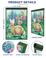 Drapeau de jardin à motif de lapin, choix idéal pour les amoureux des animaux, drapeau de jardin floral en polyester double face pour la décoration extérieure de la maison