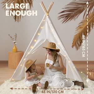 LM KIDS House <span class=keywords><strong>Fun</strong></span> Indoor Outdoor Casa de juegos de madera Tiendas de campaña Unisex <span class=keywords><strong>Den</strong></span> Toy Tent Niños Tipi Tiendas de campaña para niños Sleepover - Product Image 2
