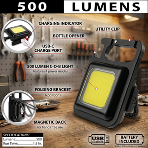 Linterna de Bolsillo Portátil de Aleación de Aluminio con Sacacorchos, Llavero, Recargable por USB, Clasificación IP54, Mini Linterna LED Blanca Cálida de 800 Lúmenes - Product Image 3