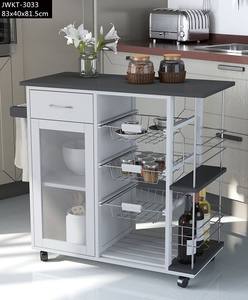 경쟁력 있는 가격의 현대식 이동식 음식 서빙 보관용 PVC 상판 나무 주방 트롤리 카트 (바퀴 포함) - Product Image 2