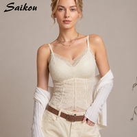 En gros, Débardeur camisole sexy en dentelle à col en V, avec bonnets rembourrés intégrés et soutien-gorge push-up sans armatures pour femme