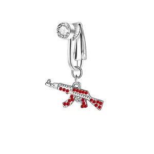 Moda renk Gem Dangle göbek yüzük Rhinestone Gun şekil göbek yüzük yanlış Piercing göbek takısı