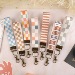 High Quality Custom Women's Short Wrist Lanyard Woven Embroidered Logo Polyester Metal Cute Custom Logo Wristband Key Holder - Product Image 2