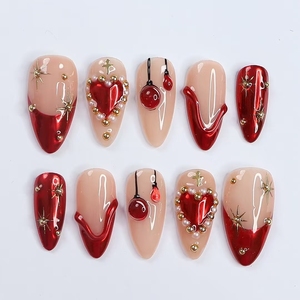 <span class=keywords><strong>Uñas</strong></span> Postizas Rojas de Alta Calidad para el Día de San Valentín, 10 Piezas, Forma de Almendra, Hechas a Mano con <span class=keywords><strong>Amor</strong></span> y Diseño de Lazo, Material Acrílico Reutilizable - Product Image 5