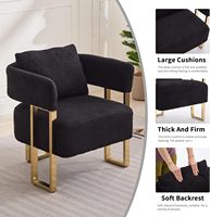 Ensemble de 2 fauteuils modernes de style tonneau, rembourrés en tissu, avec pieds coniques et rembourrage en éponge, pour salon et bureau (Noir)