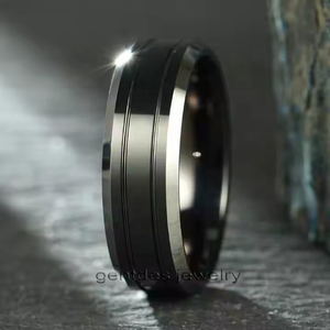 Gentdes Jewelry 8MM Black Beveled Edge Tungsten Ring Tungsten Carbide Plate Mens Wedding Ring <strong>Jewellery</strong> Unique Promise Ring - Product Image 2