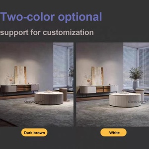 Light Luxury Cream Style Modern Simple Size Round Home Living Room Rock Panel <strong>Coffee</strong> <strong>Table</strong> Combination TV Cabinet - Product Image 4