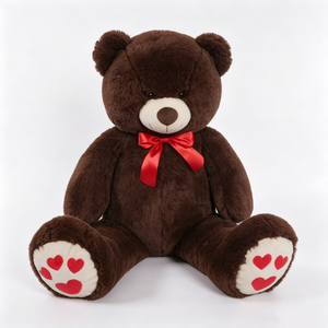 Customized <b>Large</b> teddy bear with red bow, Brown teddy bear stuffed animal - Product Image 1