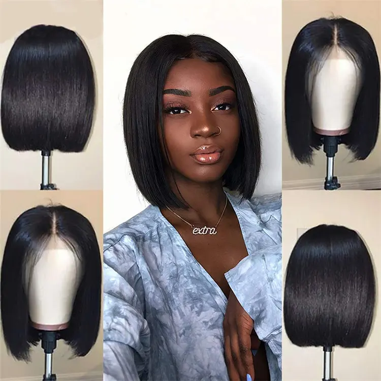 Human Hair Lace Front Closure Short Bob Wig Fashion Peruvian Wholesale Straight Design 8 Inch Cuticle Aligned Brazilian Hair