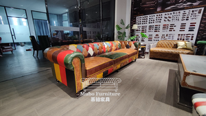 Juego de Sofás Chesterfield de Estilo Industrial Vintage, Cuero Genuino, Diseño <span class=keywords><strong>Patchwork</strong></span> para Hotel, Aplicación en Talleres, con Función de Refrigeración - Product Image 3