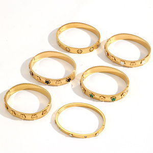 Floral Titanium Steel Bracelet For Women Wide Retro Style Gold Color Gift Jewelry <b>Bangle</b> <b>Set</b> - Product Image 3