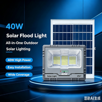 Projecteur solaire haute luminosité 40W avec 2835 LED, éclairage de sécurité extérieur pour maison, rue, entrepôt