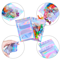 Sachet holographique personnalisé 4x6 avec fermeture éclair, rose arc-en-ciel, étanche, en PE, pour aliments pour bébés, animaux de compagnie, sucettes, et collations de qualité alimentaire