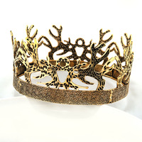 Couronne de diadème pour homme en alliage de zinc plaqué or, personnalisée, avec diamants et motif de cerf, idéale pour concours de beauté, fêtes, mariages et Halloween