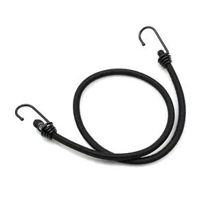High Quality Round Elastic Black 8mm Luggage Rope Bungee Cord Strap With E-Coated Metal Hooks