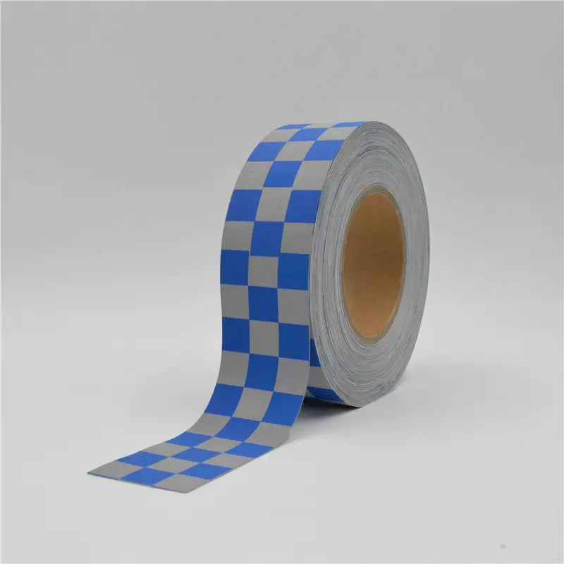 Blue White Uniform Fabric Chequer Sew on Reflective Tape