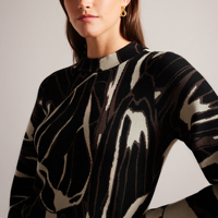 Pull personnalisé en jacquard abstrait à col rond pour femmes OEM et ODM