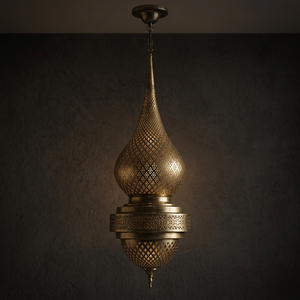 Abat-jour en laiton plaqué, lampe suspendue personnalisée, forme sculptée en croix, décoration intérieure - Product Image 3