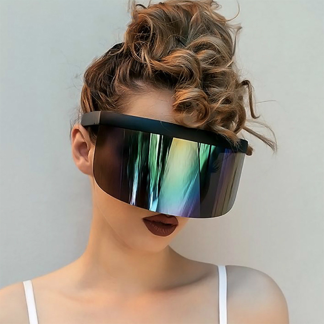 Retro Visor Sunglasses Men Mask Sun Glasses Oversize Shield Visor Glasses Square Windproof Shades Fashion Women Flat Top Eyewear