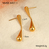 Anting-anting wanita model tetesan air geometris, minimalis, berlapis emas 18k, terbuat dari baja anti karat 316L, warna dingin.