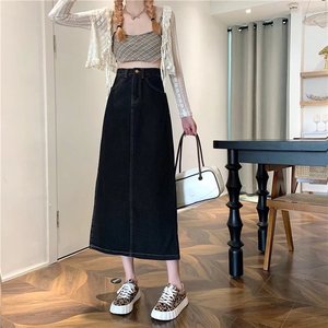 Nueva <span class=keywords><strong>Falda</strong></span> Vaquera de Cintura Alta <span class=keywords><strong>con</strong></span> Corte en A para Mujer, Estilo Casual Adelgazante <span class=keywords><strong>con</strong></span> Corte Ajustado a la Cadera de Longitud Media para Otoño - Product Image 3