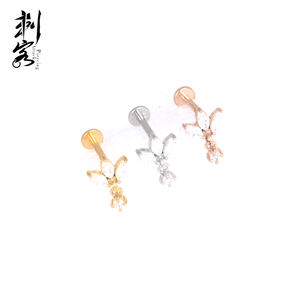 316l Chirurgisch Staal Interne Draad Labret Met 3 Marquise Cz Blad Bengelen Top - Product Image 3