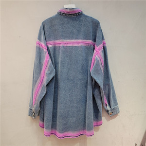 Autunno inverno primavera stampa lettere in Denim Jeans top e camicetta abbigliamento <span class=keywords><strong>giacca</strong></span> abbassare il colletto camicie e camicette da <span class=keywords><strong>donna</strong></span> - Product Image 3