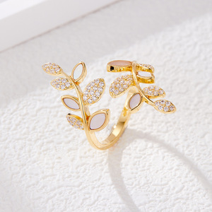 Natural Shell Wheat Ear Open Ring Micro Pave Index Finger Ring Light Luxury Delicate Plant Shape Fashion Ring Gift - Product Image 4