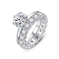 Cincin Kawin Perak 925 Asli Berlian 1 Karat Potongan Brilian Lulus Uji Warna D Moissanite Set Perhiasan Wanita Berkualitas Tinggi
