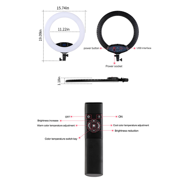 18 inch 3200k-5500k dimmable  ring led lamp Studio Fill  ring lamp selfie make up ring light with tripod