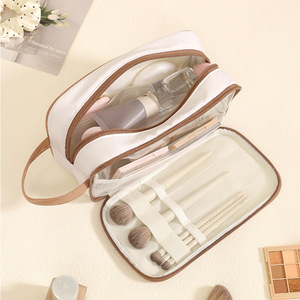 Portable Toiletry Bag Large Capacity Embroidered Makeup Storage Bag Rectangle Beige Pink Green Makeup Organizer - Product Image 4
