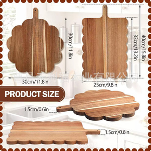 Planche à découper en bois d'acacia avec poignée, rectangulaire, en bois massif, pour la cuisine, pour servir steak, fromage, gâteau - Product Image 5