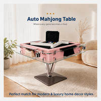 Table de jeu de Mahjong rose JS-stone JS-EMJ13 1098 mm avec piétement en verre trempé et acrylique, système de tuiles automatique pour clubs, bars et salons