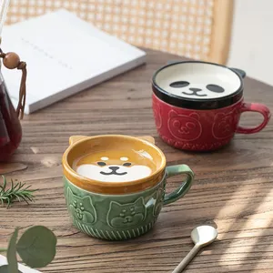 Personalized Cartoon Lovely Shiba Inu Panda Mug Cute Coffee Mugs Creative Ceramic Coffee Mug With Lid